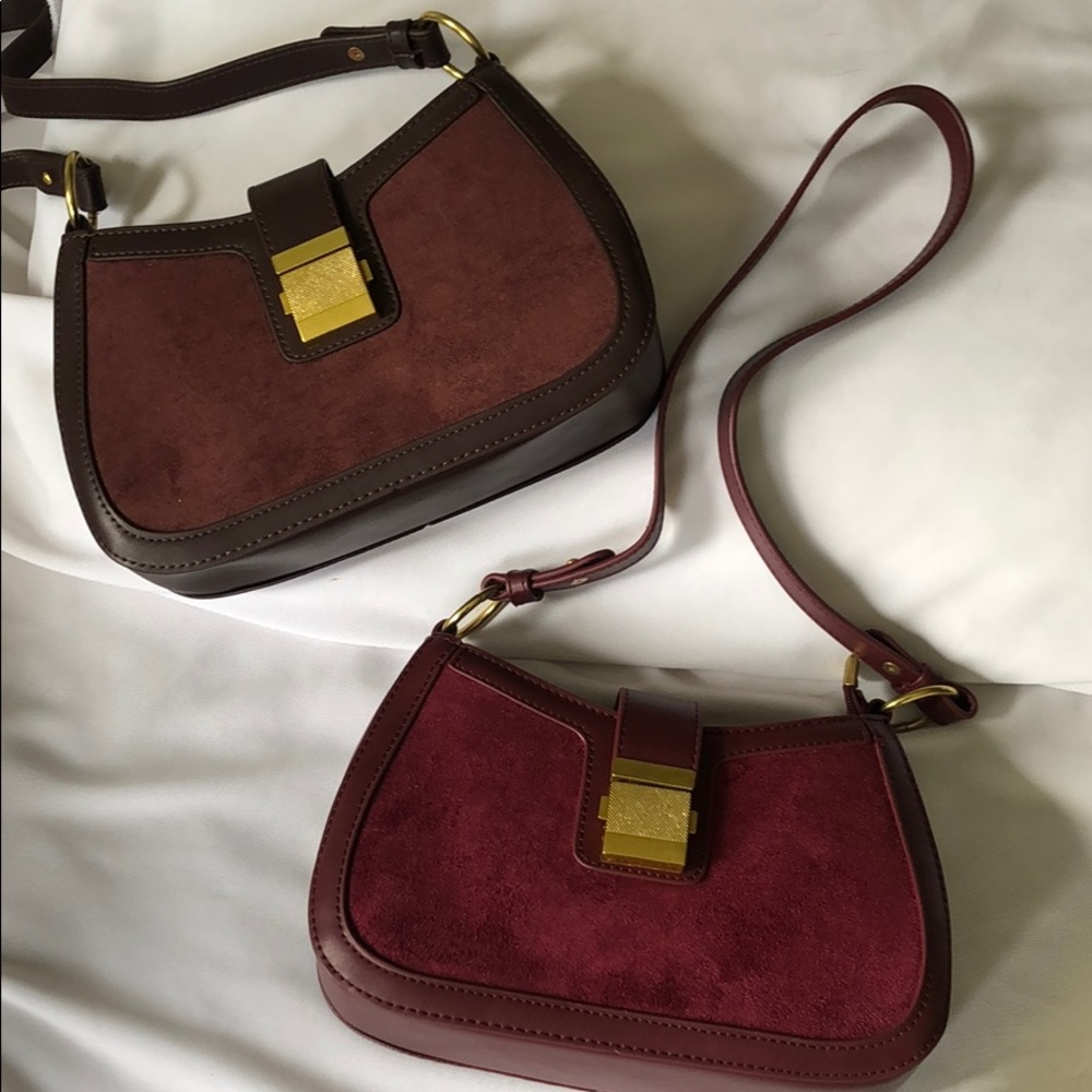 Small Vegan Leather Saddle Bag with Suede detail - Picture 11 of 12